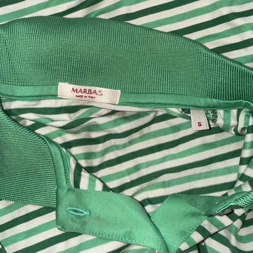 MARBAS NWT Made in‎ Italy Women's S Green Stripe 3/4 Sleeve Polo Shirt - Picture 5 of 5